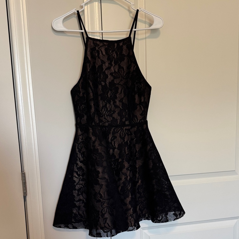 Black Lace Halter Skater Dress